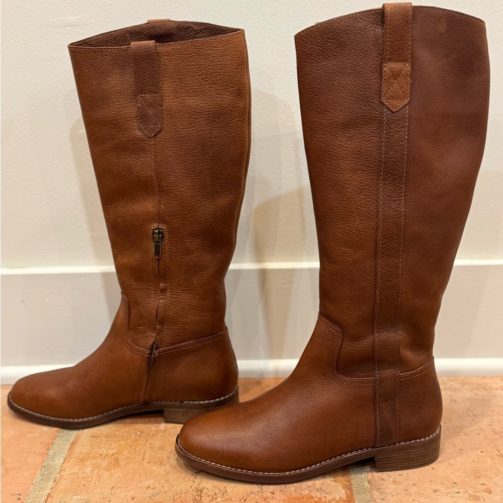 Madewell Brown Heeled Boots with Classic Riding Style and Low Stacked Heel